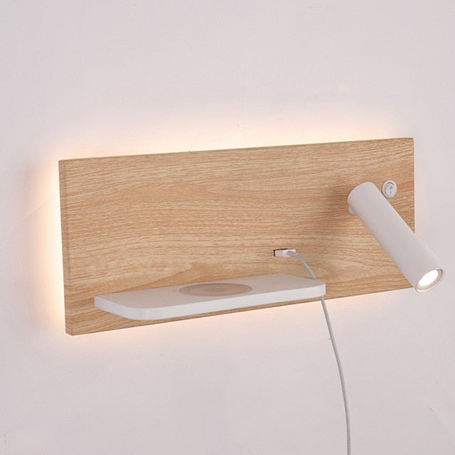 LED Bedroom Wall Light Lamp Wireless Charger for Phone Bedside Bedroom Modern Reading Loft Room USB Luminaire Wood Bed TUV / UL / SAA
