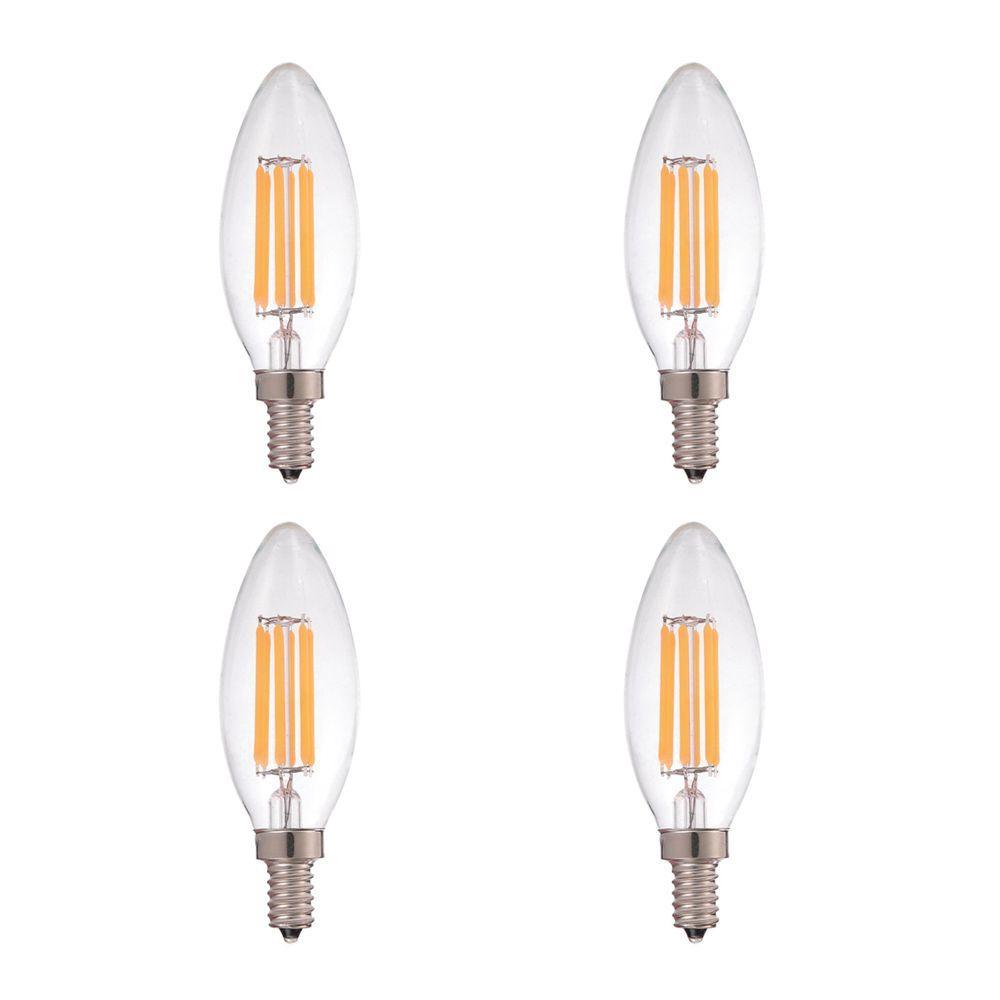 STRAK Candelabra, E12 Base, 6w-60watt Equivalent Clear Filament 6000k, Cri90, ES Dimmable, Led Light Bulb (4-Pack)