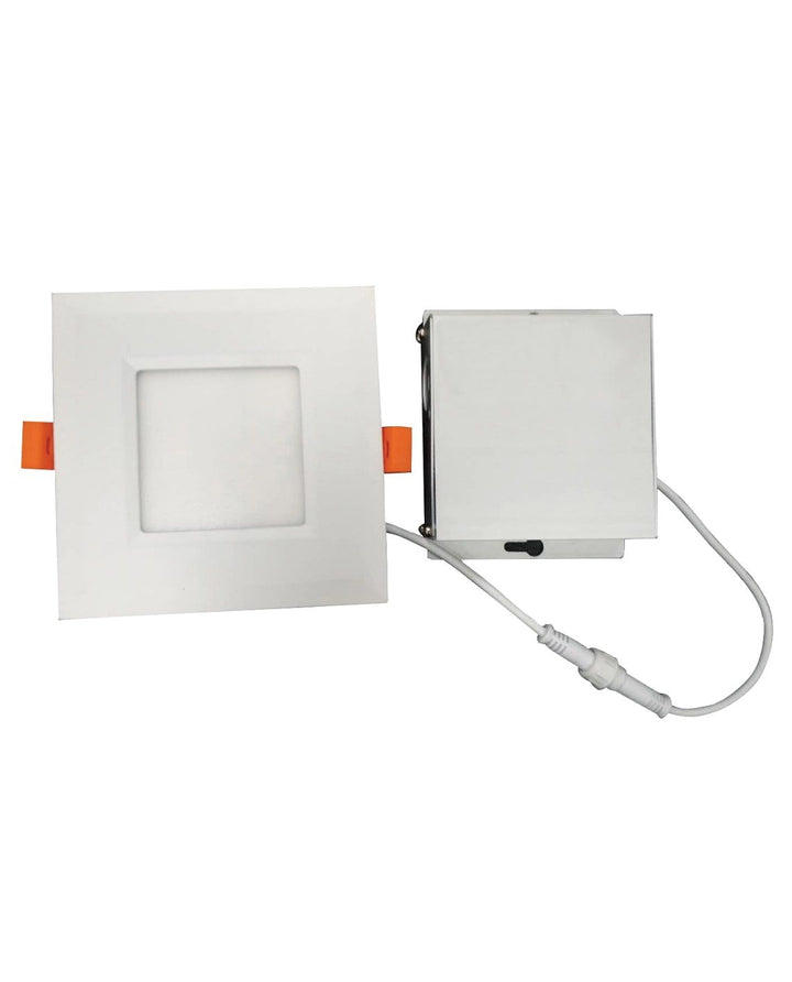 STRAK 4inch Slim Square White Downlight 9w 750lm 3000k 120v Dimmable, Round Back, Cetl, Es